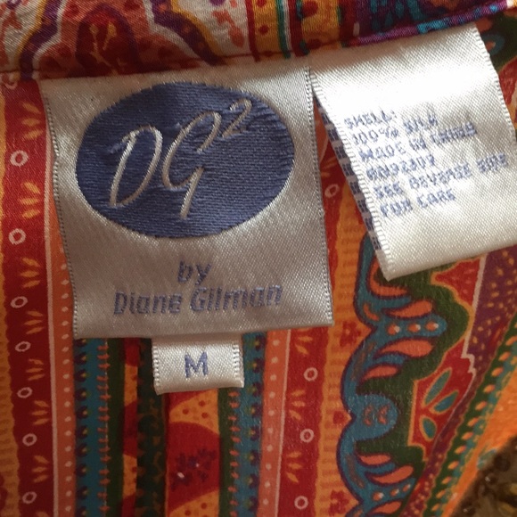 Diane Gilman DG2 boho silk VNeck/gold beaded trim - Picture 5 of 8